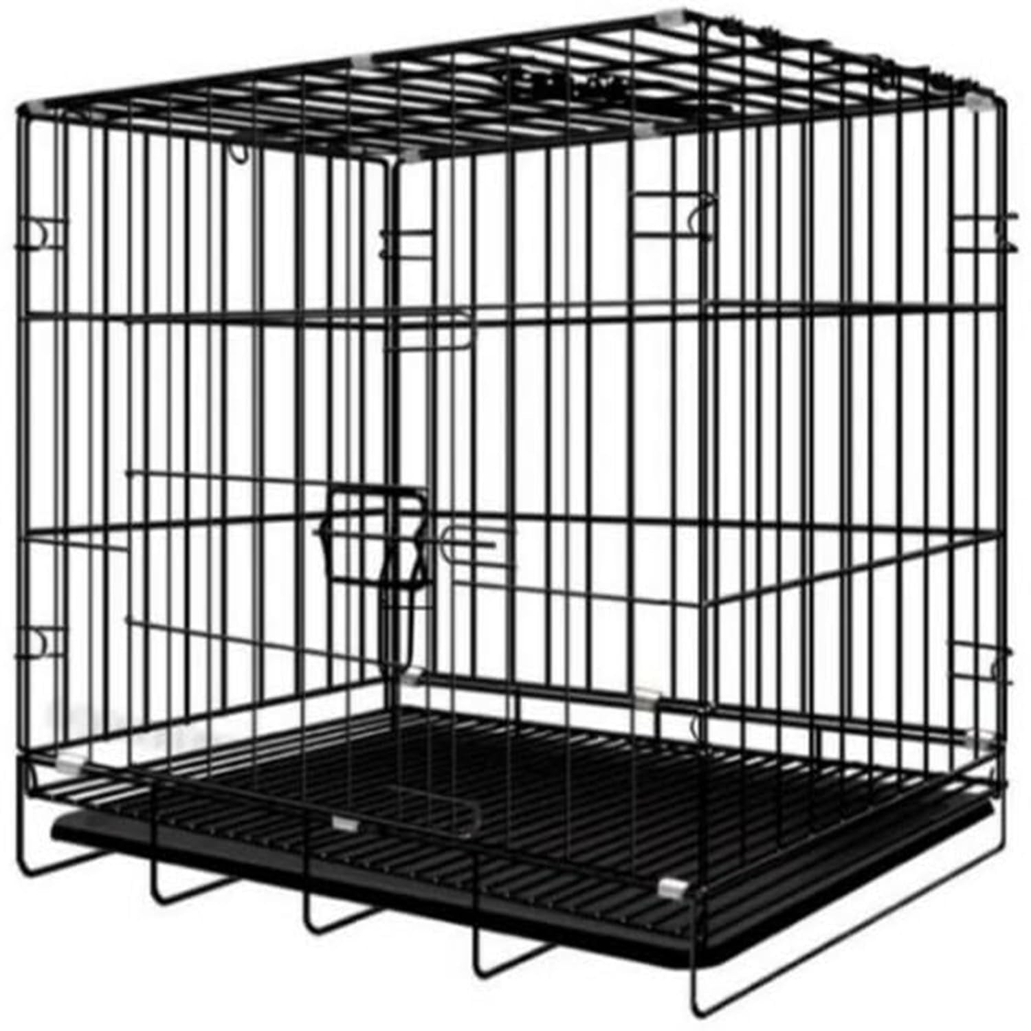 Pawington Foldable Portable Double Door Metal Dog Cage - Black