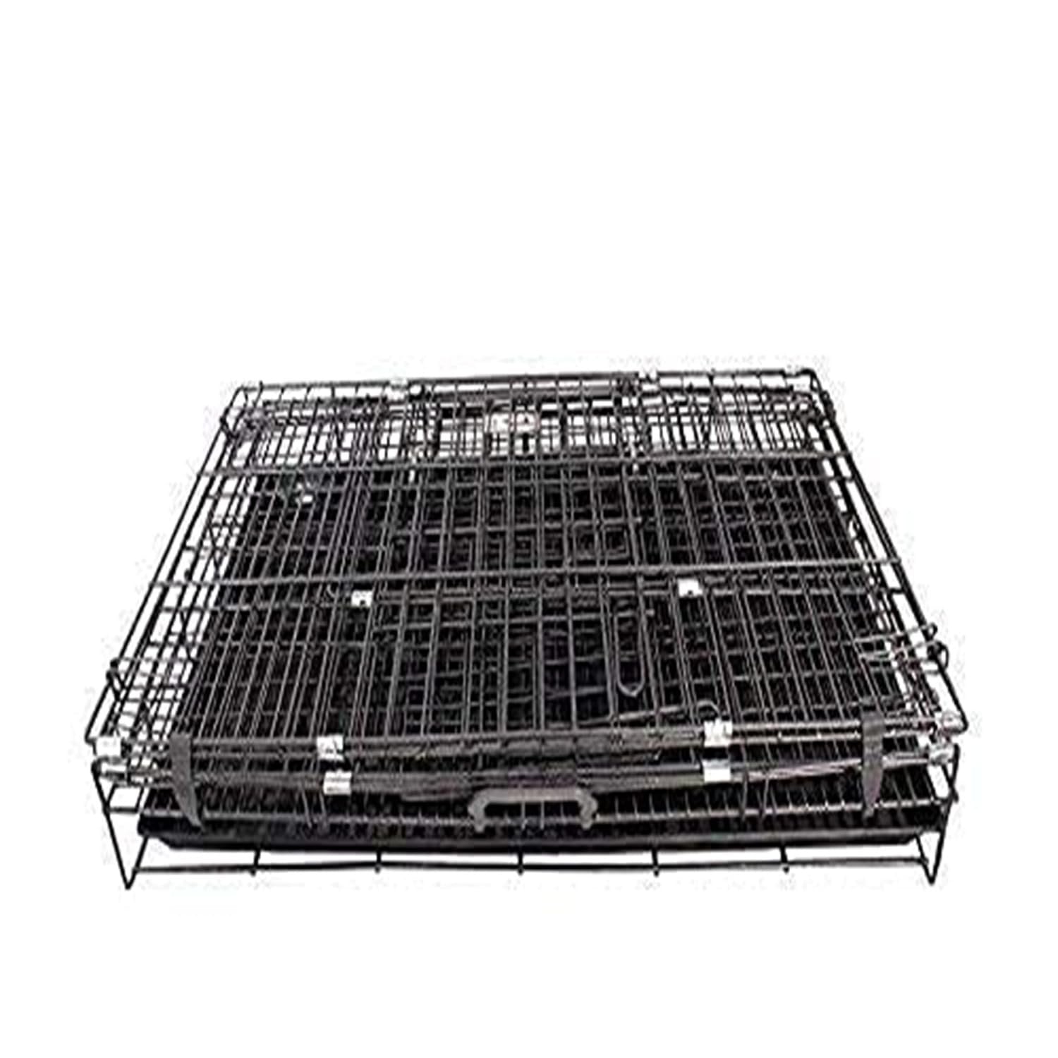 Pawington Foldable Portable Double Door Metal Dog Cage - Black