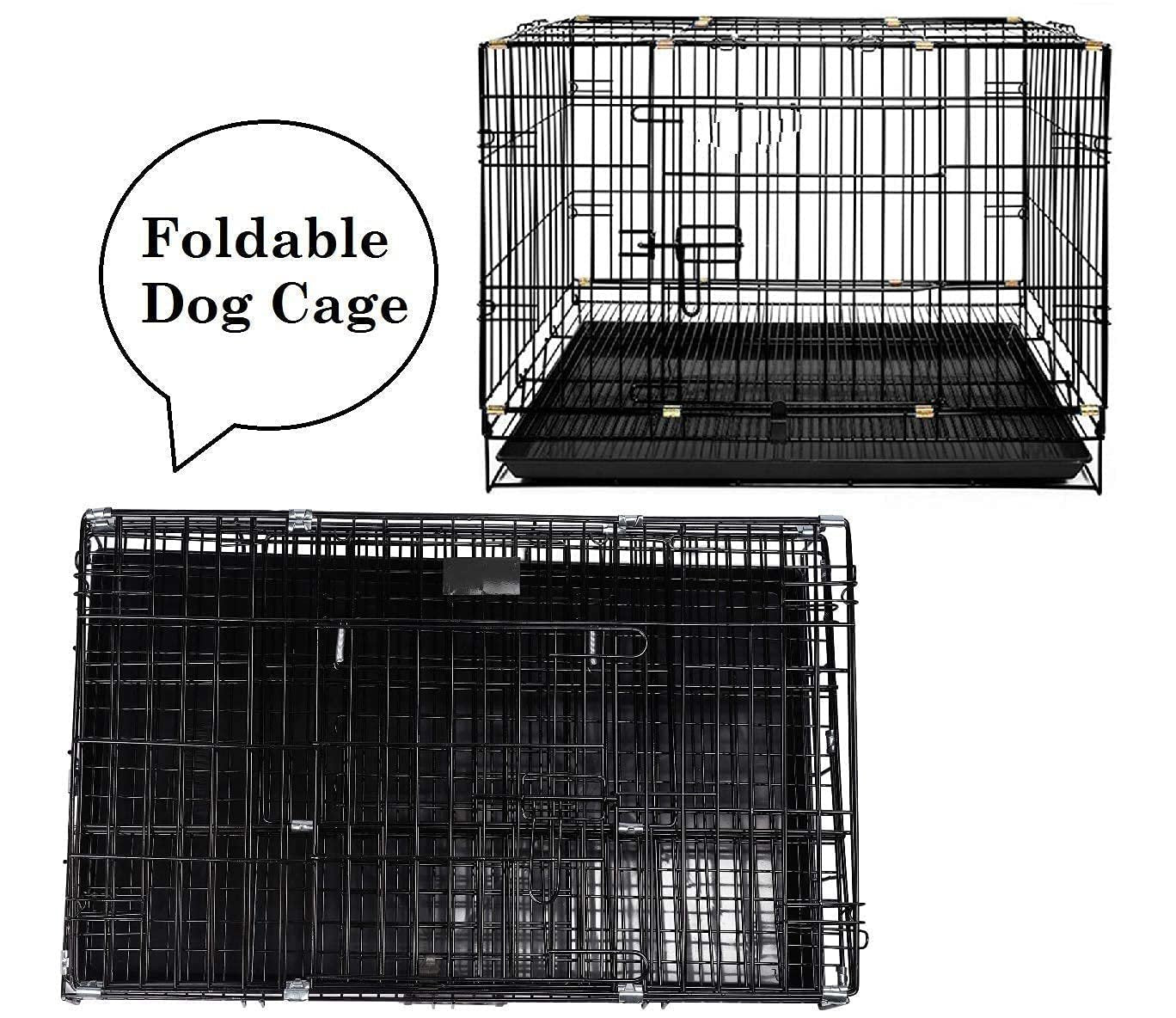 Pawington Foldable Portable Double Door Metal Dog Cage - Black
