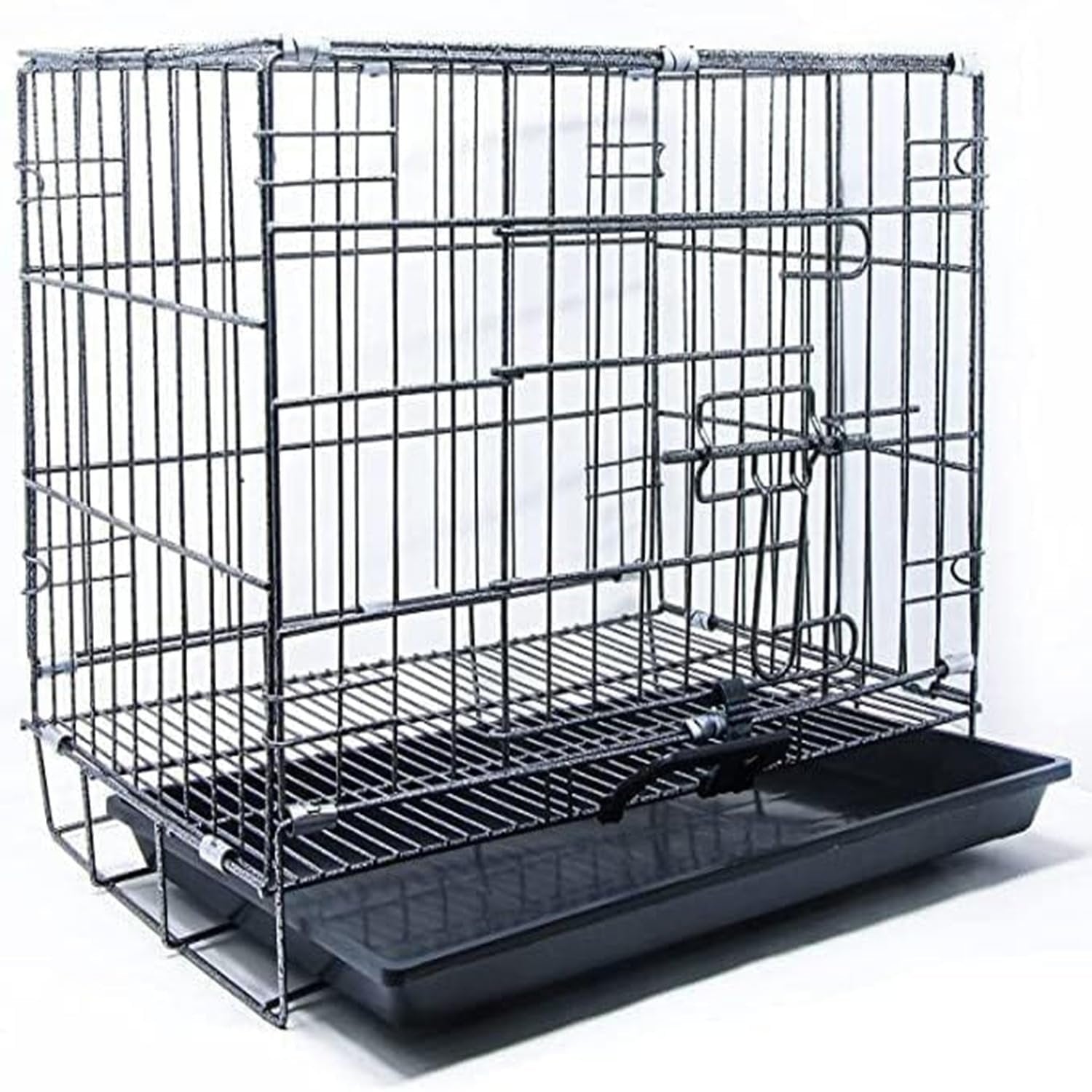 Pawington Foldable Portable Double Door Metal Dog Cage - Black