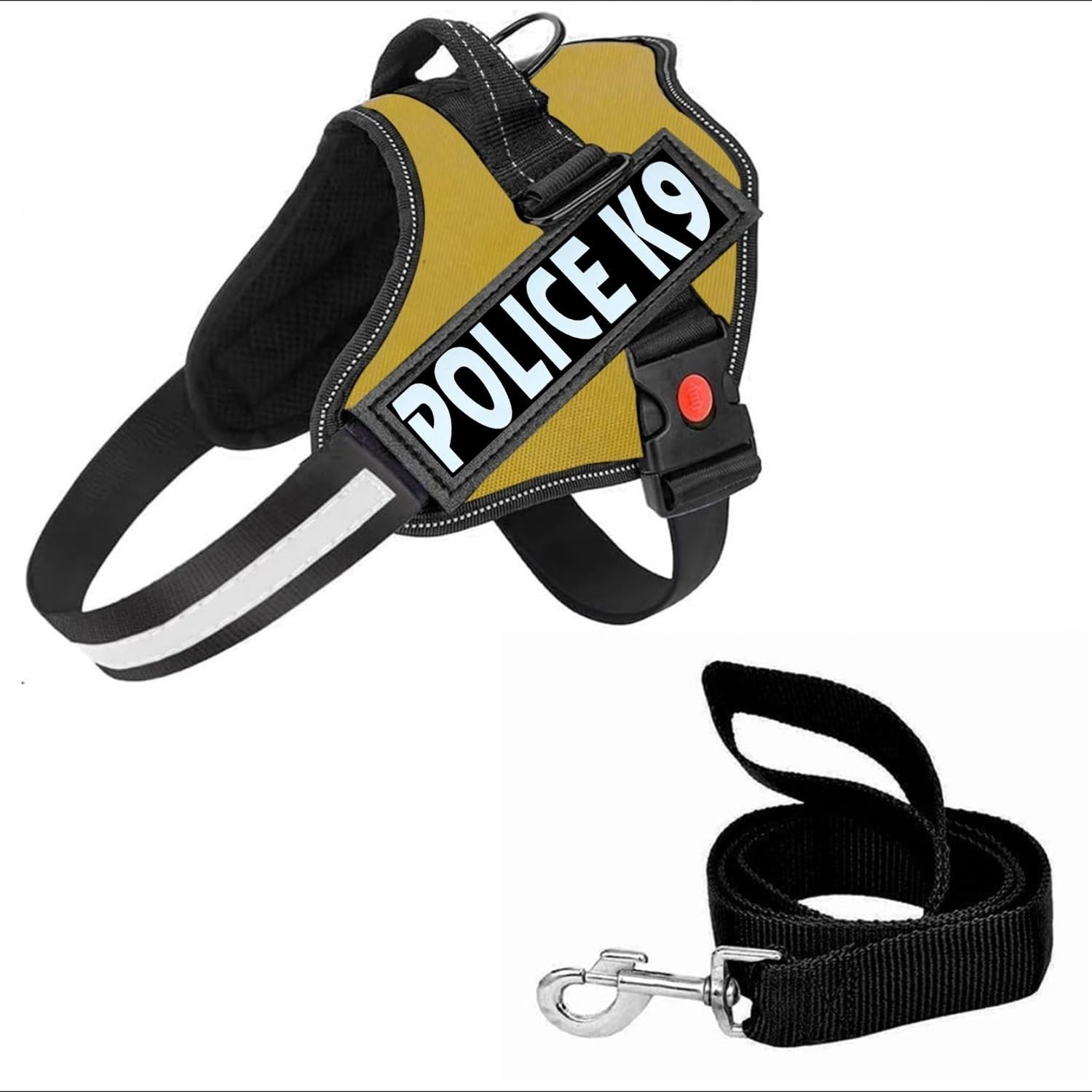 Pawington Police K9 Dog Harness with Adjustable Leash (13-20Kg) - Golden