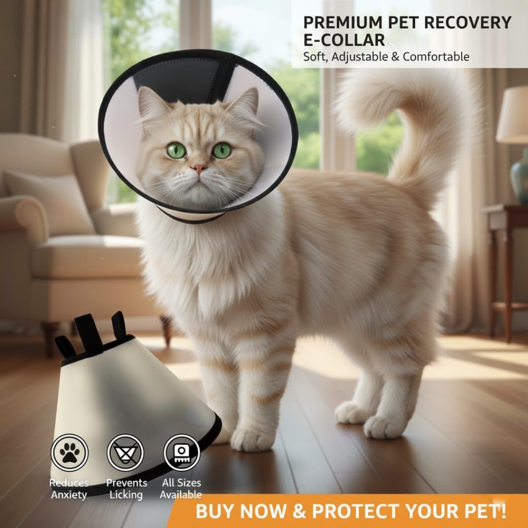 Pawington Adjustable Cat Recovery Cone Collar - White