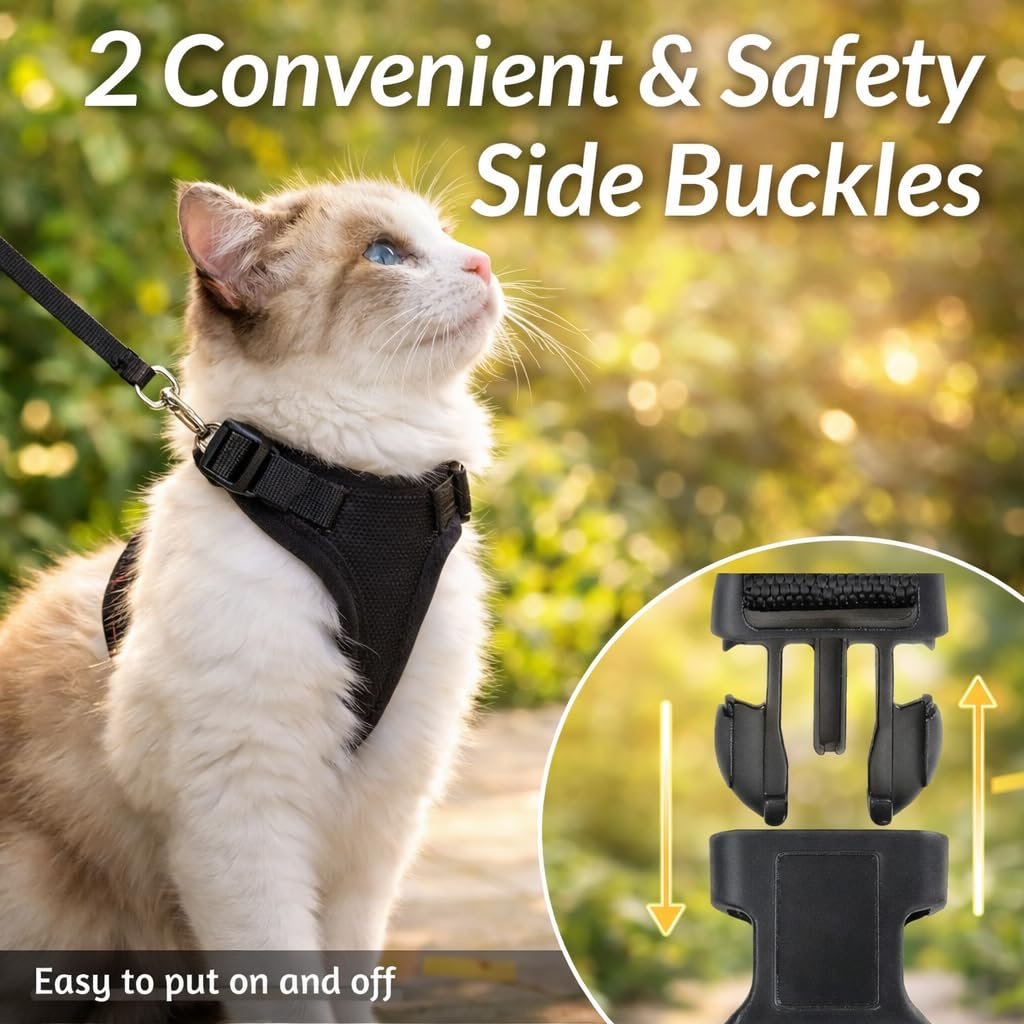Pawington Adjustable Harness and Leash Set for Cats - Black