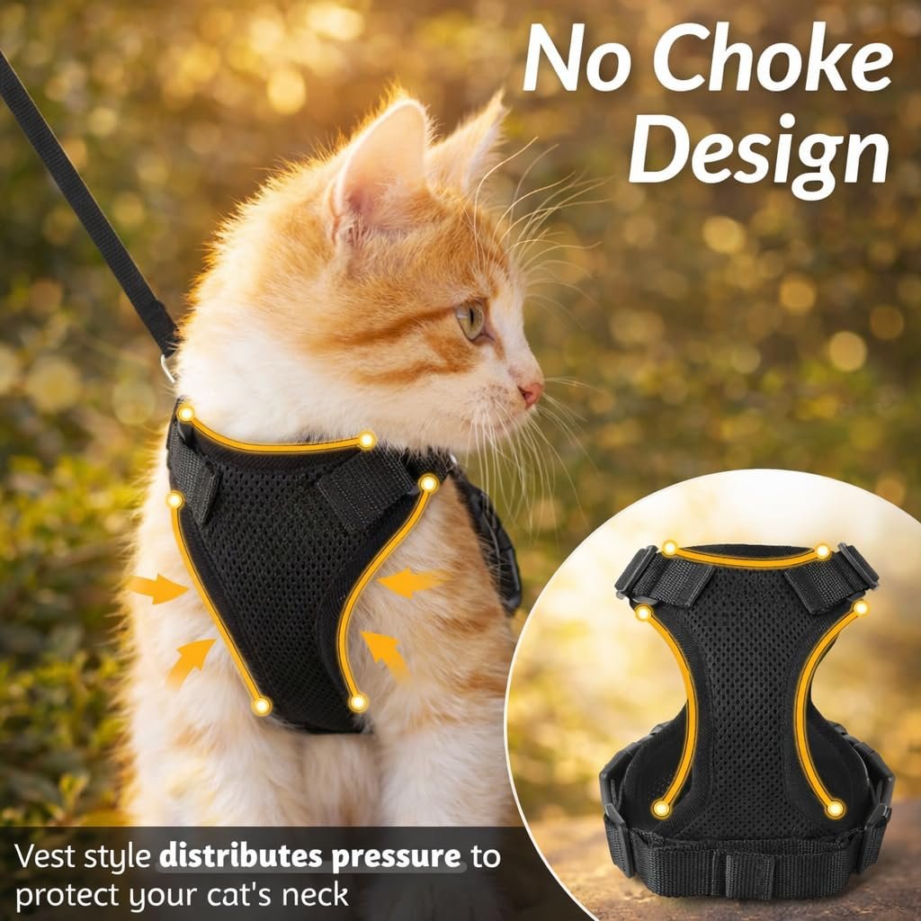 Pawington Adjustable Harness and Leash Set for Cats - Black
