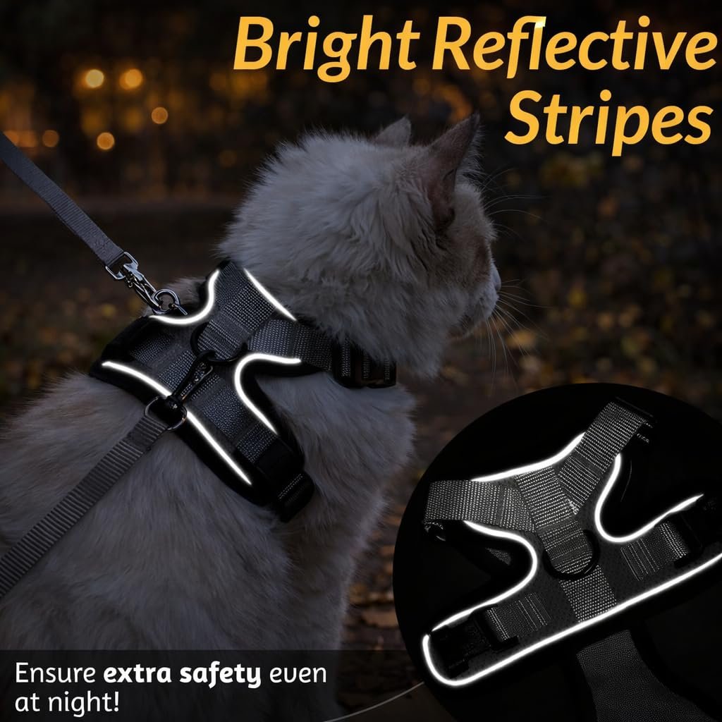 Pawington Adjustable Harness and Leash Set for Cats - Black