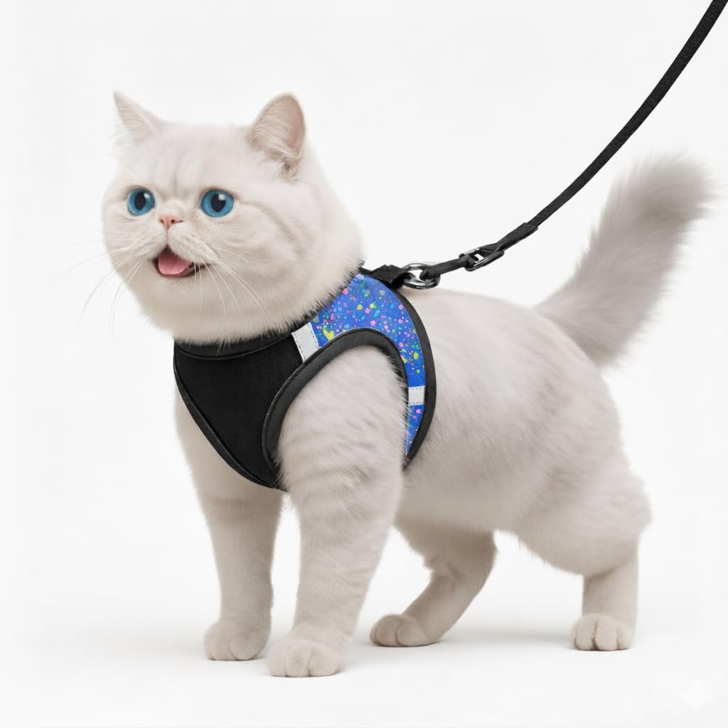 Pawington Adjustable & Durable Leash with Harness for Cats - Black/Blue