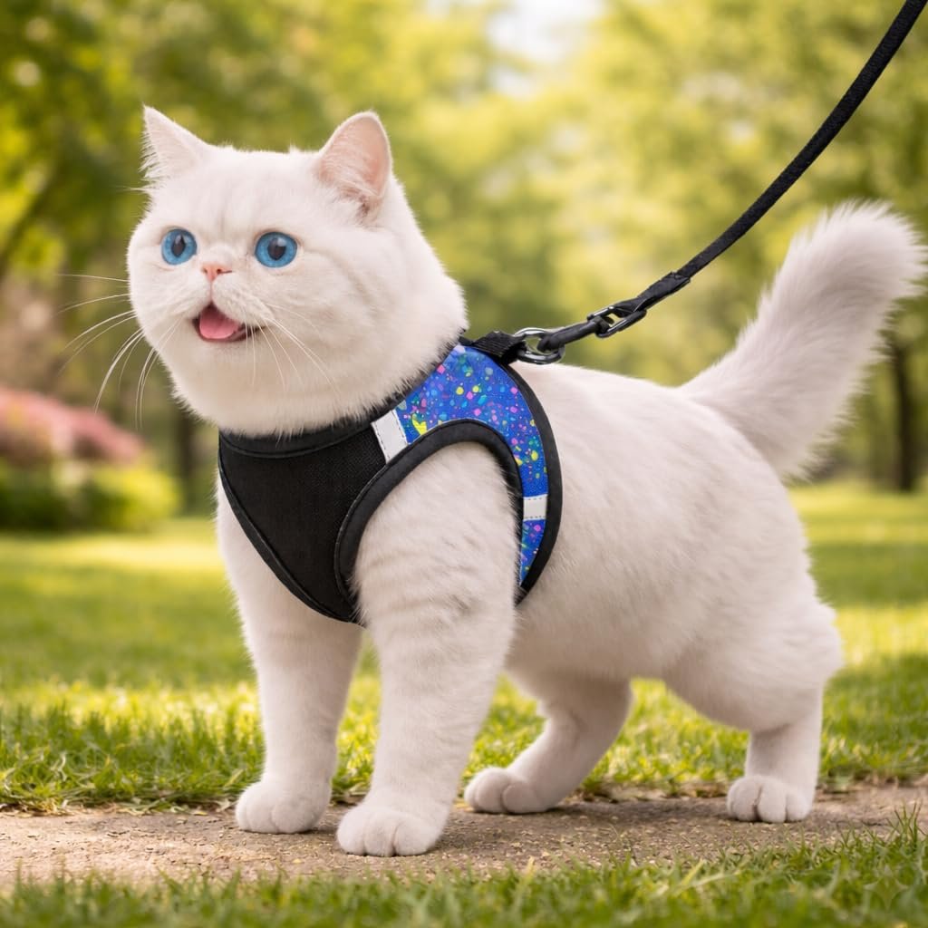 Pawington Adjustable & Durable Leash with Harness for Cats - Black/Blue