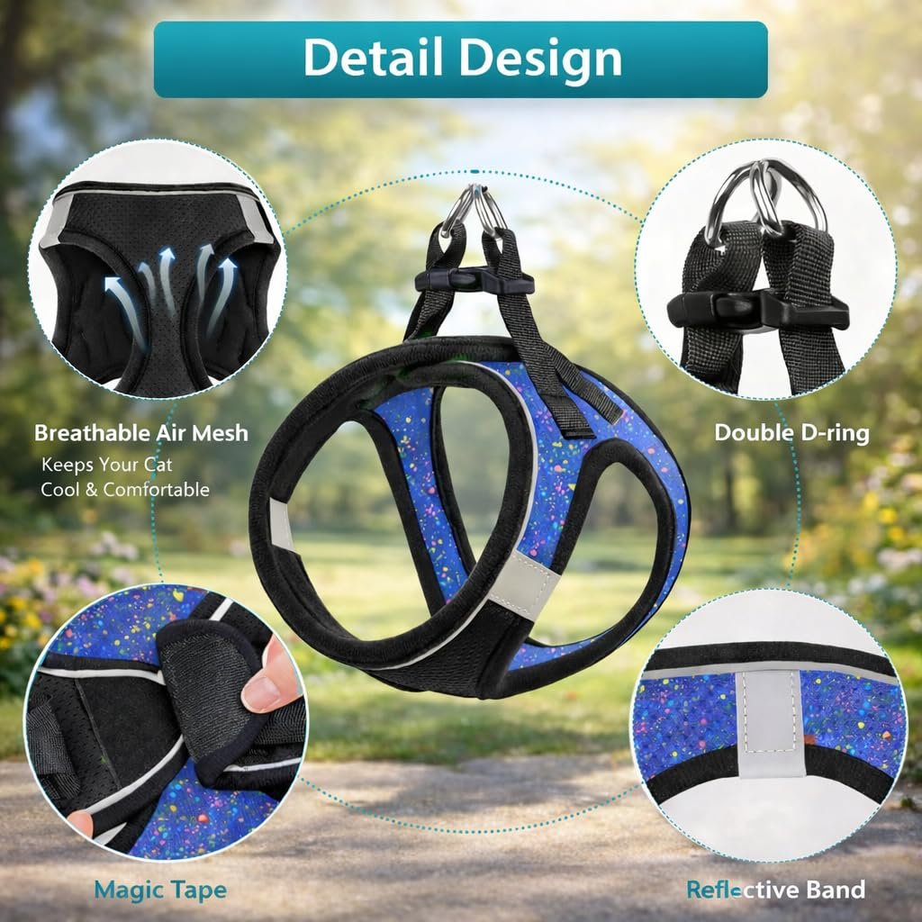 Pawington Adjustable & Durable Leash with Harness for Cats - Black/Blue