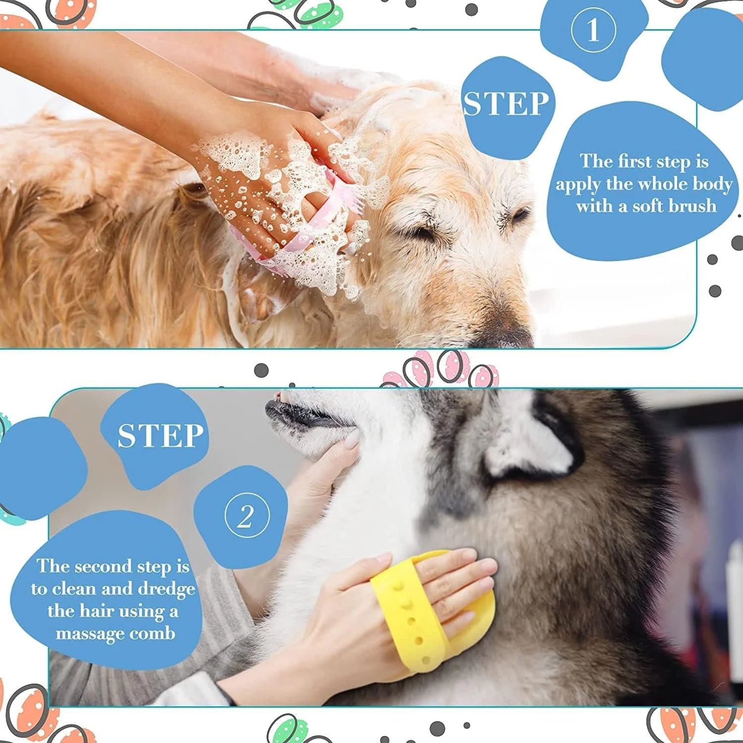 Pawington Dog Hair Bath Brush Combo (Set of 3) - Multi-Colored