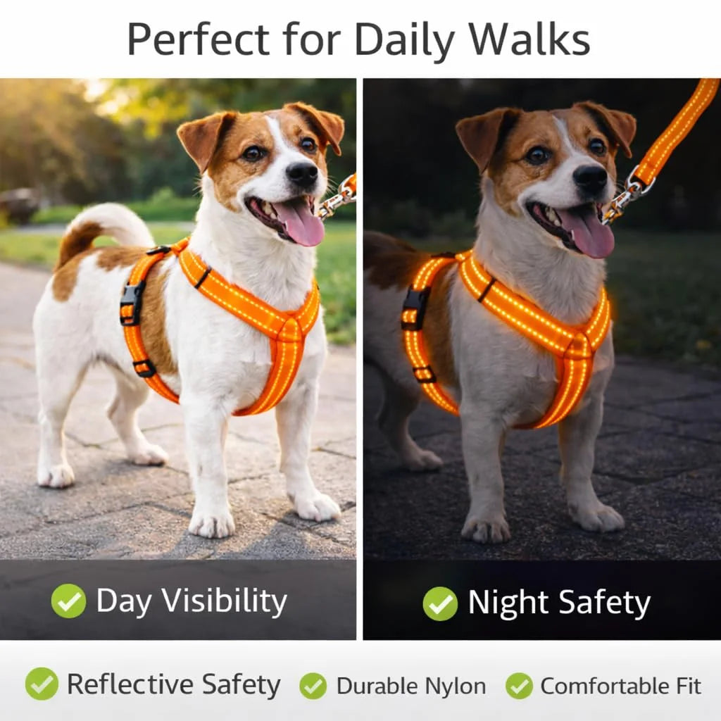 Pawington Reflective No Pull Dog Harness and Leash Set - Orange
