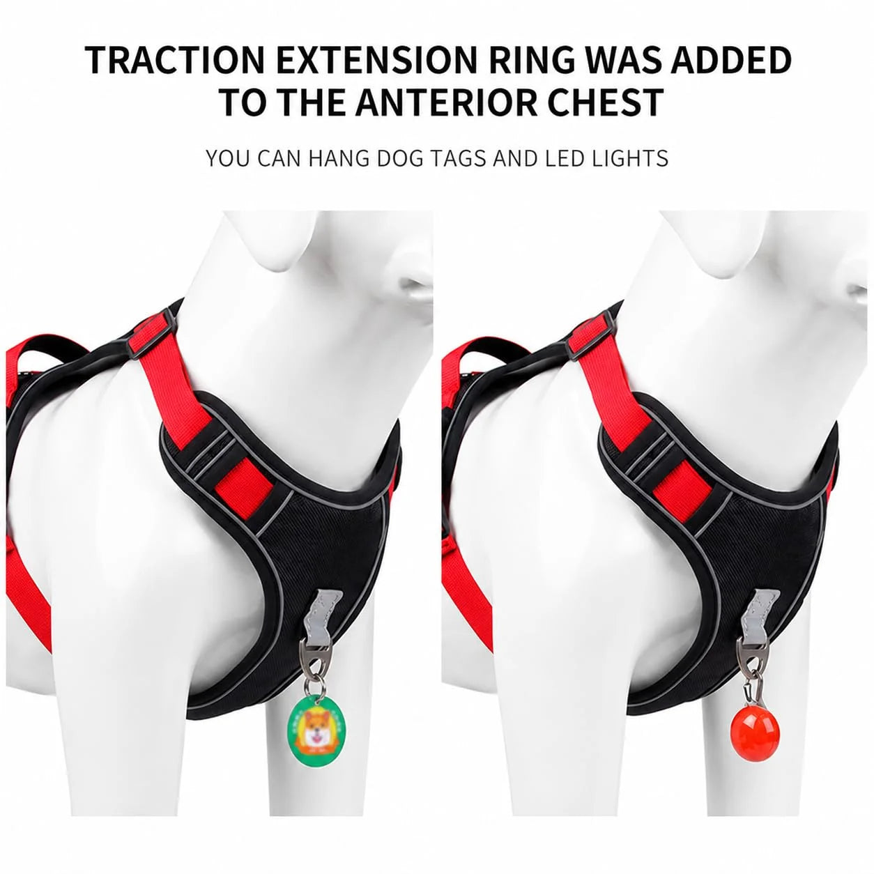 Pawington Reflective No Pull Dog Harness with Handle XL (22.5-45kg) - Black Red