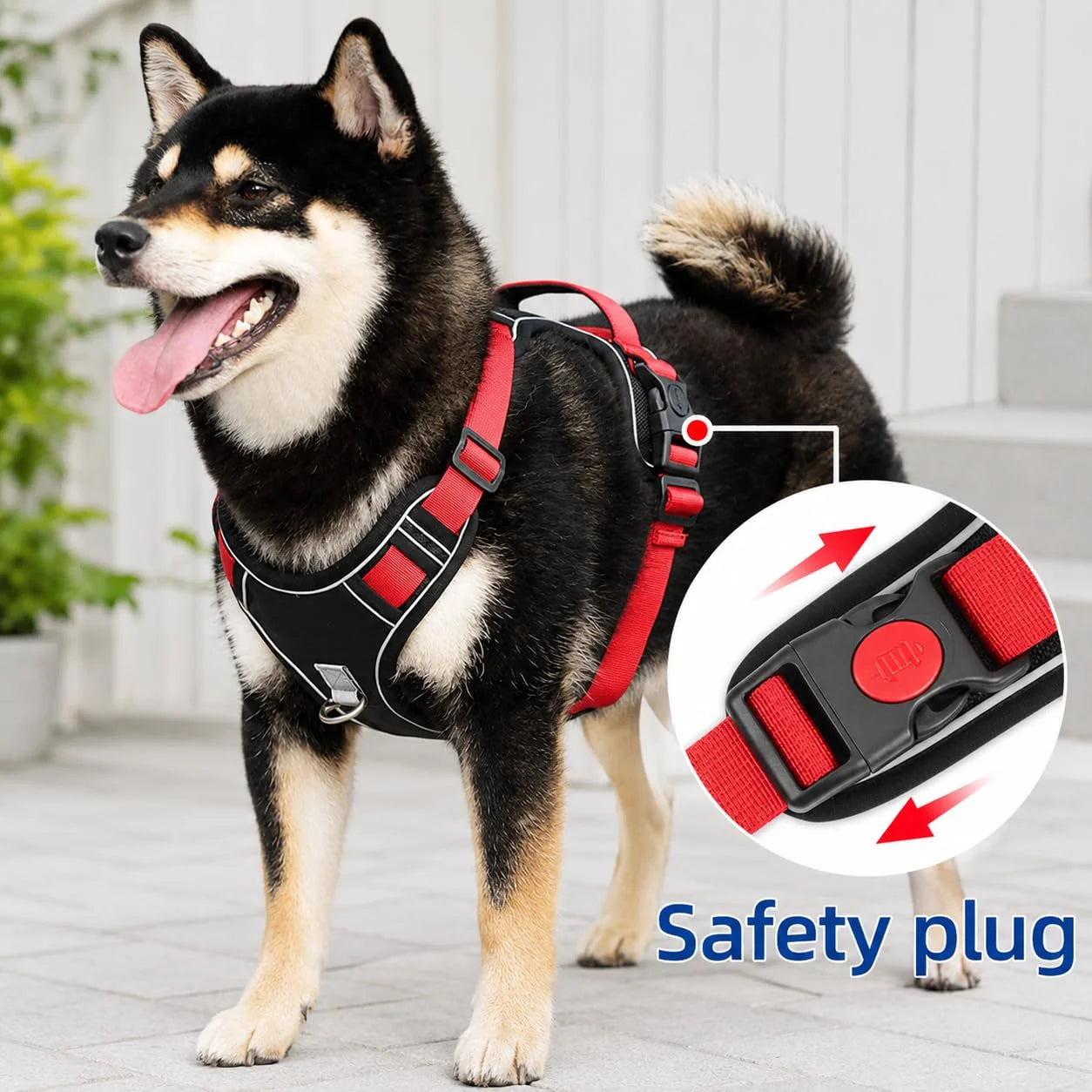 Pawington Reflective No Pull Dog Harness with Handle XL (22.5-45kg) - Black Red