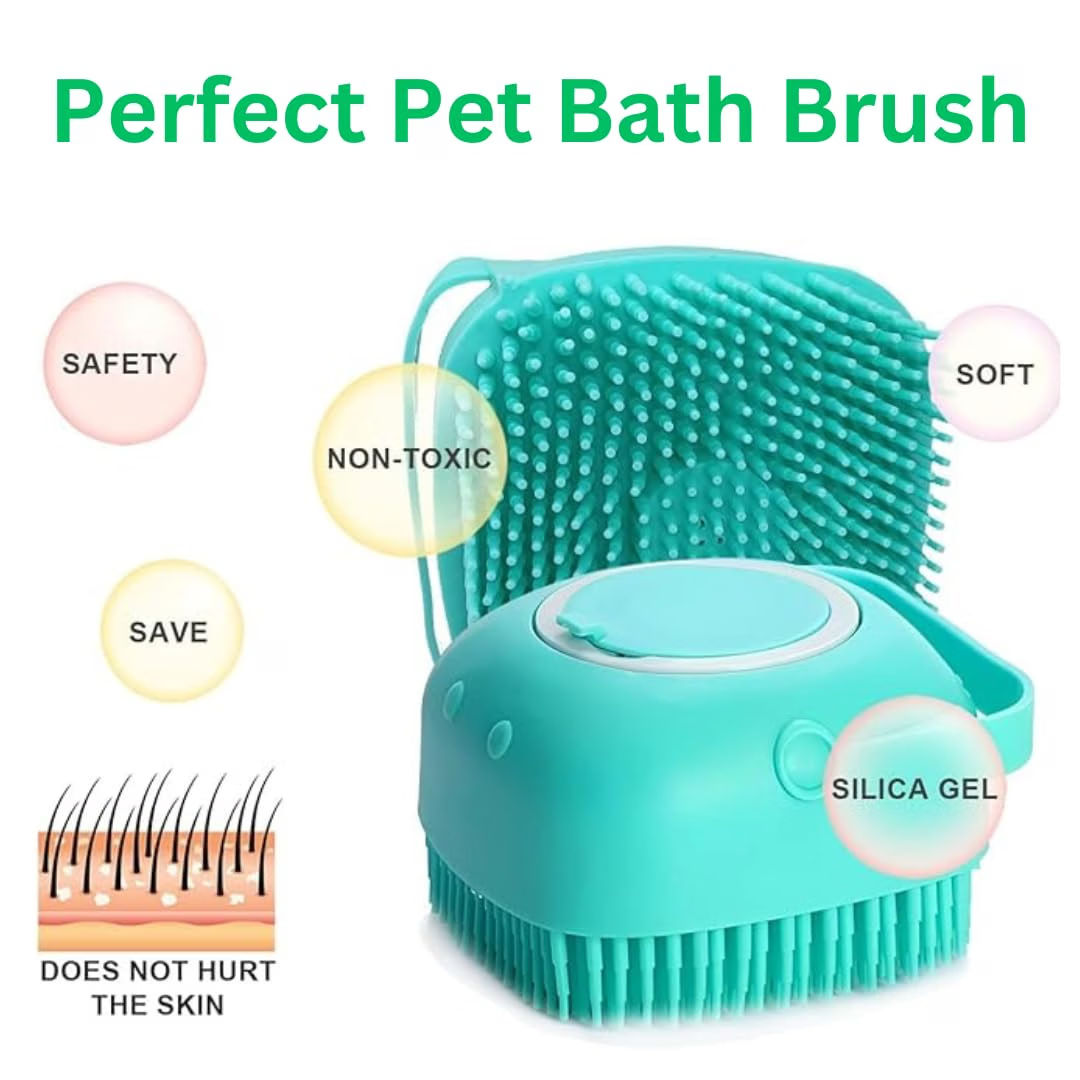 Pet Bath Brush Features - Safety, Soft, Non-Toxic, Silica Gel