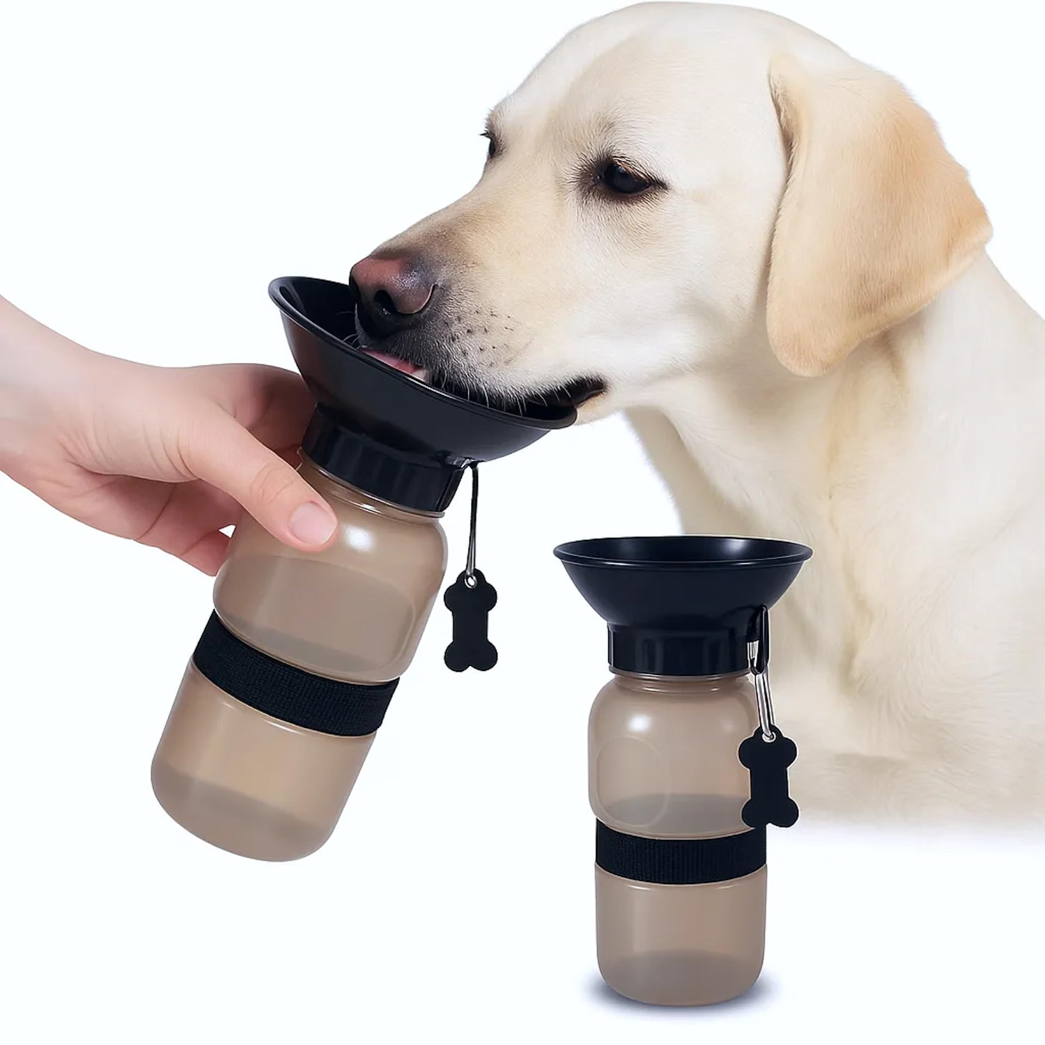 Portable Pet Aqua Bottle - Black/Brown with Labrador