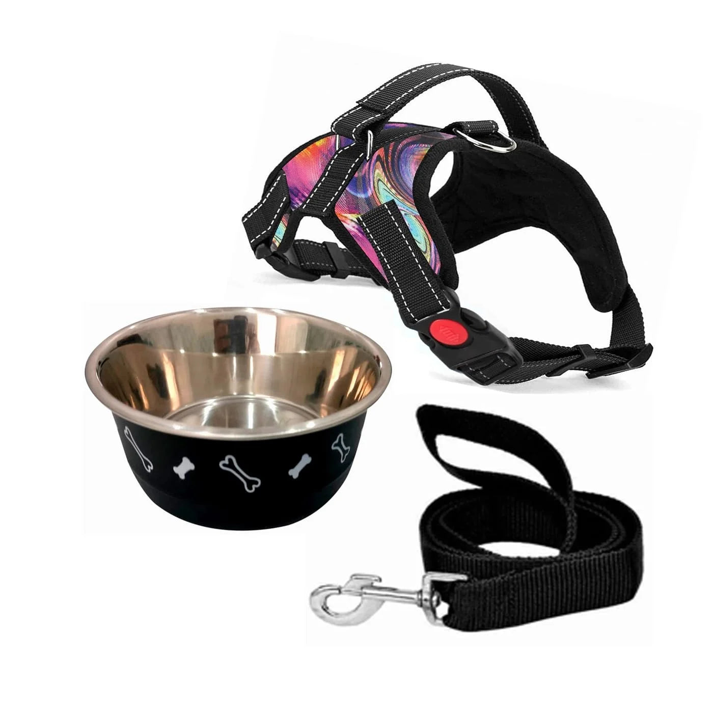 Pawington Butterfly Dog Harness & Leash Set with Free Plastic Bowl for Small Dogs - Multicolor